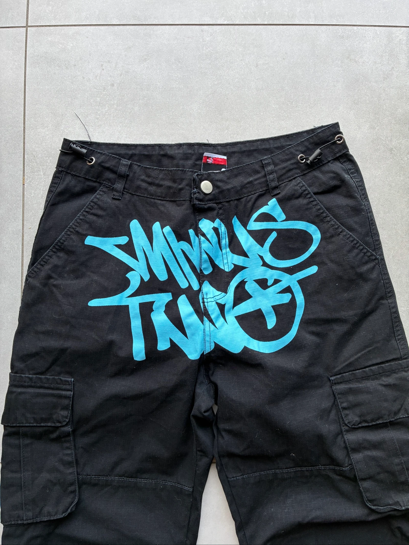 Minus Two Cargo Preto com Estampa Azul Vintage Y2K Streetwear Oversize Archive Calça Rara – photo 4